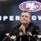 San Francisco 49ers general manager John Lynch speaks to reporters at the team&#39;s football facility in Santa Clara, Calif., Monday, April 23, 2018. (AP Photo/Jeff Chiu)