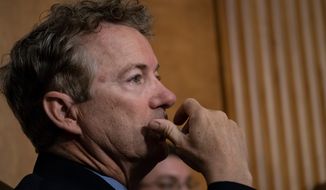 Sen. Rand Paul, R-Ky., the sole Republican who had earlier opposed President Donald Trump&#x27;s nominee for secretary of state, Mike Pompeo, tells the Senate Foreign Relations Committee he is changing his vote to yes, on Capitol Hill in Washington, Monday, April 23, 2018. (AP Photo/J. Scott Applewhite)