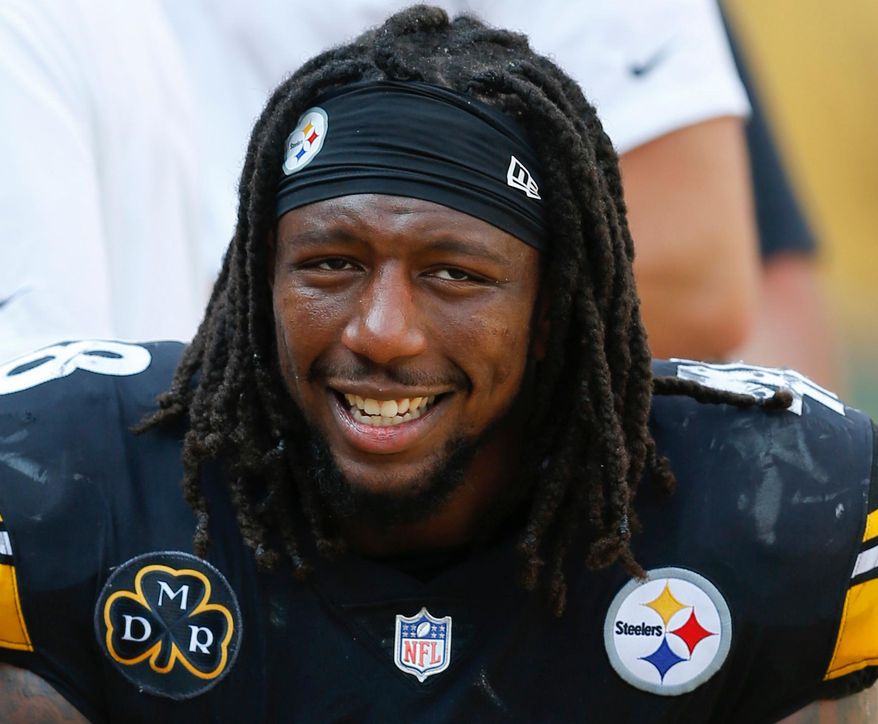 FILE - In this Sept. 17, 2017, file photo, Pittsburgh Steelers outside linebacker Bud Dupree (48)smiles on the sideline during an NFL football game against the Minnesota Vikings, in Pittsburgh. The Steelers have exercised the fifth-year option on outside linebacker Bud Dupree. The Steelers made the announcement on Monday, April 23, 2018, three days before the start of the draft. The move will keep the 24-year-old Dupree under contract for the 2019 season. (AP Photo/Keith Srakocic, File)
