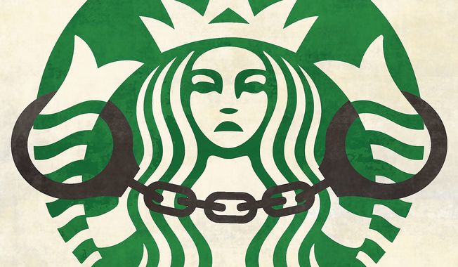 Illustration on the Starbucks&#x27; sensitivity training situation by Linas Garsys/The Washington Times