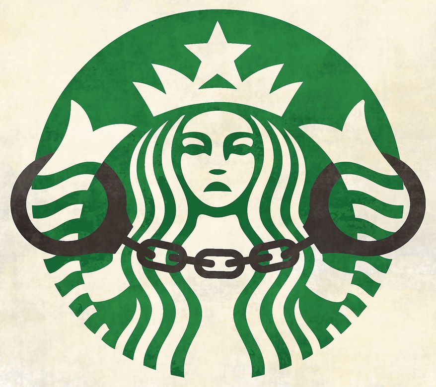 Illustration on the Starbucks&#x27; sensitivity training situation by Linas Garsys/The Washington Times