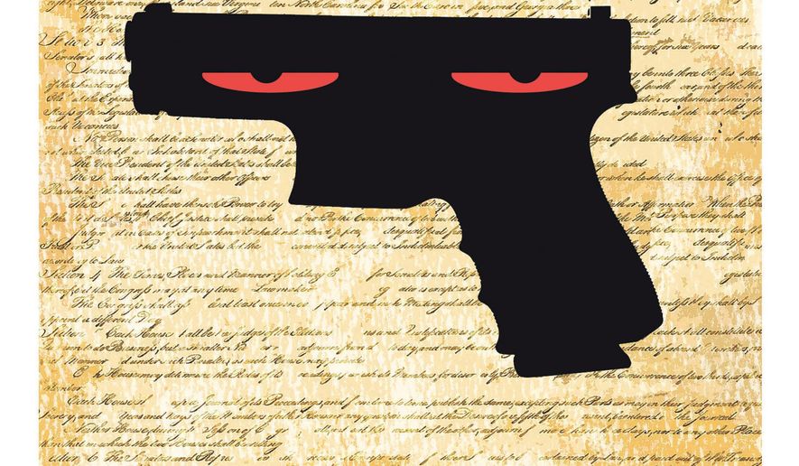Illustration on the dangers of abolishing the Second Amendment by Alexander Hunter/The Washington Times