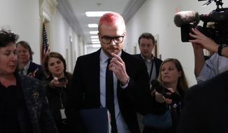 Christopher Wylie, the Cambridge Analytica whistleblower, departs after meeting with House Judiciary Democrats, on Capitol Hill, Tuesday, April 24, 2018, in Washington. (AP Photo/Alex Brandon) ** FILE **