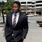 FILE - In this April 12, 2018, file photo, San Francisco 49ers linebacker Reuben Foster arrives at Santa Clara County Superior Court in San Jose, Calif.  The attorney for the ex-girlfriend of Reuben Foster says her client initially lied to authorities when she accused the linebacker of hitting her leading to domestic violence charges. Attorney Stephanie Rickard issued a statement on behalf of Elissa Ennis on Wednesday that says her client can prove the injuries that led to the charges were not caused by Foster. (AP Photo/Marcio Jose Sanchez, File)
