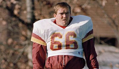 Joe Jacoby OT Washington Redskins. Jacoby joined the Redskins as a rookie free agent in the summer of 1981. He started 13 games his rookie season, including eight at left tackle. He was the only starter among the Hogs for all four of their Super Bowl appearances from 1981 to 1991. He was a Hall of Fame finalist three times and earned first-team All-Pro honors twice as well as four Pro Bowl nominations.  (AP Photo/J. Scott Applewhite) ** FILE **