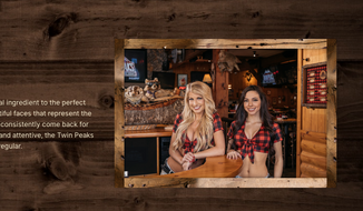 Screen capture from the official website for the Twin Peaks Restaurant chain, which features female servers in midriff-baring low-neckline flannel shirts. A group of former servers from a Chicago store in the chain have filed a claim with the federal Equal Employment Opportunity Commission, the Associated Press reported on April 26, 2018. (TwinPeaksRestaurant.com)
