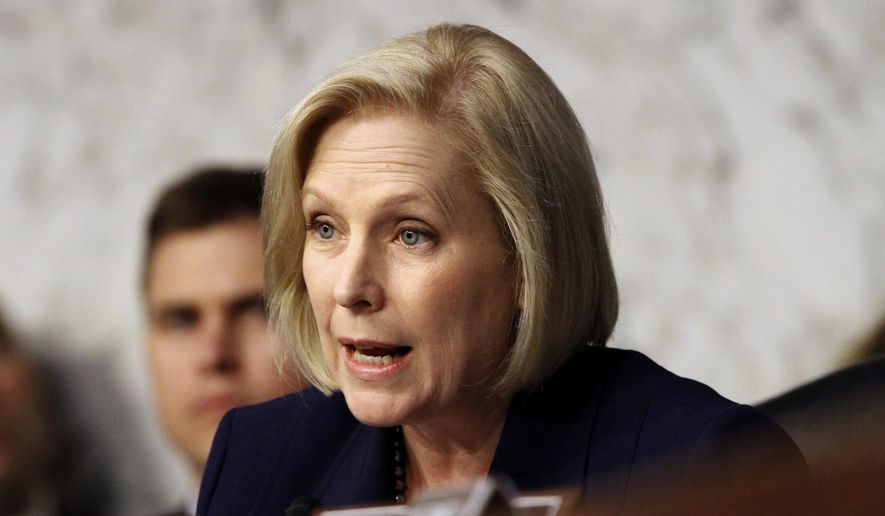 Sen. Kirsten Gillibrand, D-N.Y., asks Defense Secretary Jim Mattis about the issue of transgender troops, during a Senate Armed Services Committee hearing on the Department of Defense budget posture, Thursday, April 26, 2018, on Capitol Hill in Washington. (AP Photo/Jacquelyn Martin) ** FILE **