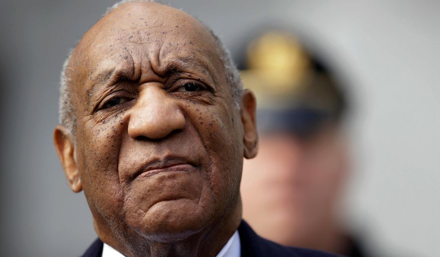 FILE - In this April 18, 2018 file photo, Bill Cosby arrives for his sexual assault trial at the Montgomery County Courthouse in Norristown. On Thursday, April 26, 2018, Cosby was convicted of drugging and molesting a woman in the first big celebrity trial of the #MeToo era, completing the spectacular late-life downfall of a comedian who broke racial barriers in Hollywood on his way to TV superstardom as America&#39;s Dad. (AP Photo/Matt Slocum, File)