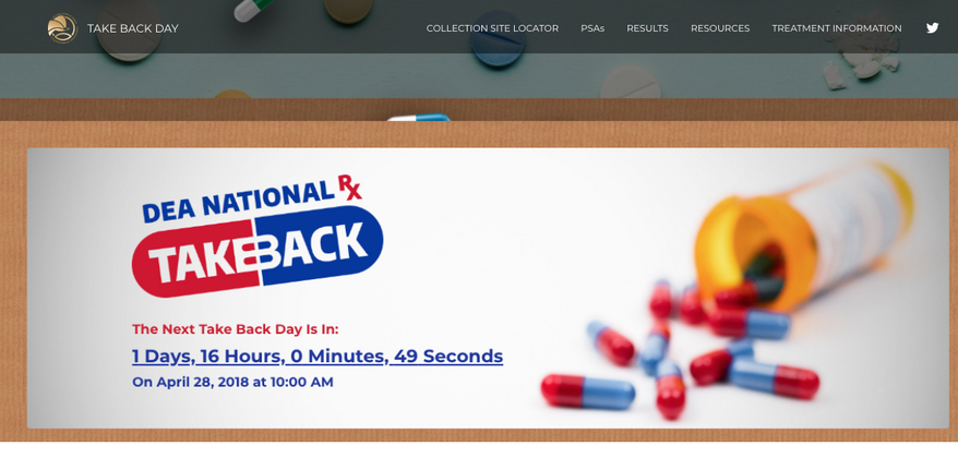 Screen capture from the DEA's official website for the National Prescription Drug Take Back Day, slated this year for Saturday, April 28. (takebackday.dea.gov)