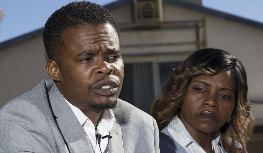 LaDon Henry, left, a transgender military veteran who is running for State Assembly, with his wife Sholanda, at Laurelwood Park in Las Vegas, Tuesday, March 27, 2018. (Erik Verduzco/Las Vegas Review-Journal via AP)