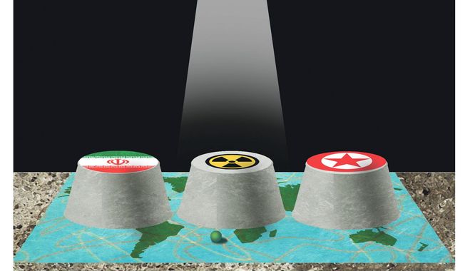 Illustration on nuclear negotiations by Alexander Hunter/The Washington Times