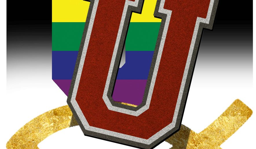 Illustration on Christian colleges and LGBTQ by Alexander Hunter/The Washington Times