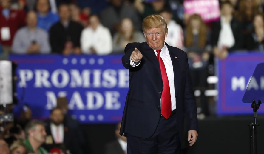 President Donald Trump speaks during a campaign rally in Washington Township, Mich., Saturday, April 28, 2018. (AP Photo/Paul Sancya)