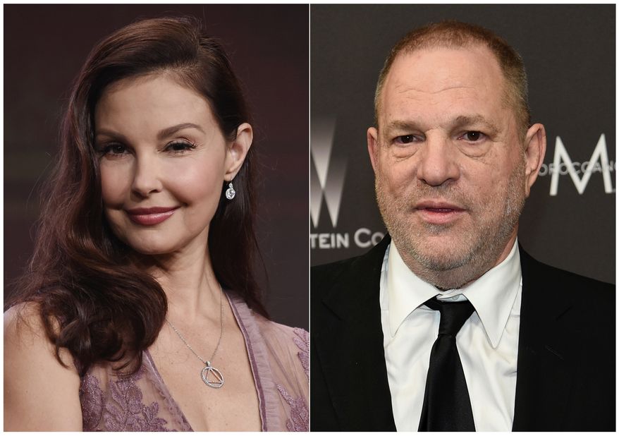 This combination photo shows Ashley Judd during the 2017 Television Critics Association Summer Press Tour in Beverly Hills, Calif., on July 25, 2017, left, and Harvey Weinstein at The Weinstein Company and Netflix Golden Globes afterparty in Beverly Hills, Calif., on Jan. 8, 2017.  Judd has sued Harvey Weinstein, saying he hurt her acting career in retaliation for her rejecting his sexual advances. In the lawsuit filed Monday, April 30, 2018, in Los Angeles County Superior Court, Judd accuses Weinstein of defamation, sexual harassment and violation of Californias unfair competition law. (Photo by Chris Pizzello/Invision/AP)