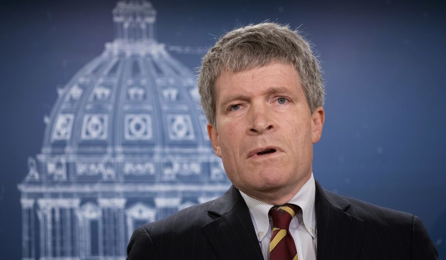 Former Republican White House lawyer in President George W. Bush&#39;s administration Richard Painter announces his candidacy for U.S. Senate as a Democrat in St. Paul, Minn., Monday, April 30, 2018. Explaining his party swap, Painter said it&#39;s clear to him there&#39;s no space for a Republican who opposes the president. (Glen Stubbe/Star Tribune via AP)