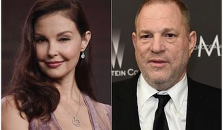 This combination photo shows Ashley Judd during the 2017 Television Critics Association Summer Press Tour in Beverly Hills, Calif., on July 25, 2017, left, and Harvey Weinstein at The Weinstein Company and Netflix Golden Globes afterparty in Beverly Hills, Calif., on Jan. 8, 2017.  Judd has sued Harvey Weinstein, saying he hurt her acting career in retaliation for her rejecting his sexual advances. In the lawsuit filed Monday, April 30, 2018, in Los Angeles County Superior Court, Judd accuses Weinstein of defamation, sexual harassment and violation of California’s unfair competition law. (Photo by Chris Pizzello/Invision/AP)