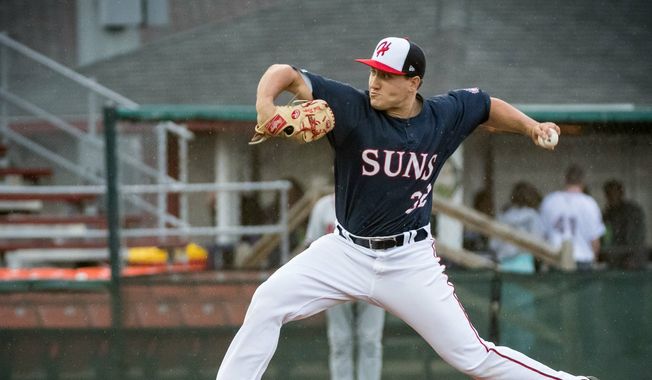 Nationals pitching prospect Nick Raquet, a product of William &amp; Mary, was 2-2 with a 2.28 ERA in five starts with the Hagerstown Suns this season. (John Slick/Hagerstown Suns)