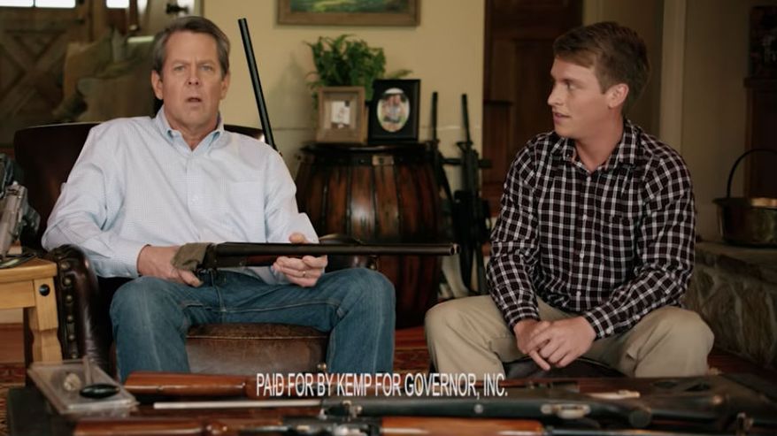 Georgia Republican gubernatorial candidate Brian Kemp has been criticized for a campaign ad in which he points a gun at a teenage boy whom he says wants to date his daughter. (YouTube/Brian Kemp for Governor) [https://www.youtube.com/watch?v=4ABRz_epvic]