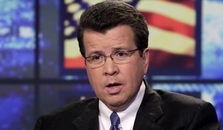Neil Cavuto, of the Fox Business Network, appears during a segment his program, in New York,  Tuesday, March 19, 2013. (AP Photo/Richard Drew)