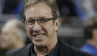 FILE - In this Nov. 27, 2014, file photo, comedian Tim Allen is seen on the sidelines before the first half of an NFL football game between the Detroit Lions and the Chicago Bears in Detroit. The Anne Frank Center for Mutual Respect is calling on Tim Allen to apologize for comparing the experience of being a conservative in Hollywood to living in Germany in the 1930s during an appearance on ABC&#39;s &quot;Jimmy Kimmel Live&quot; on Friday, March 17, 2017. (AP Photo/Duane Burleson, File)