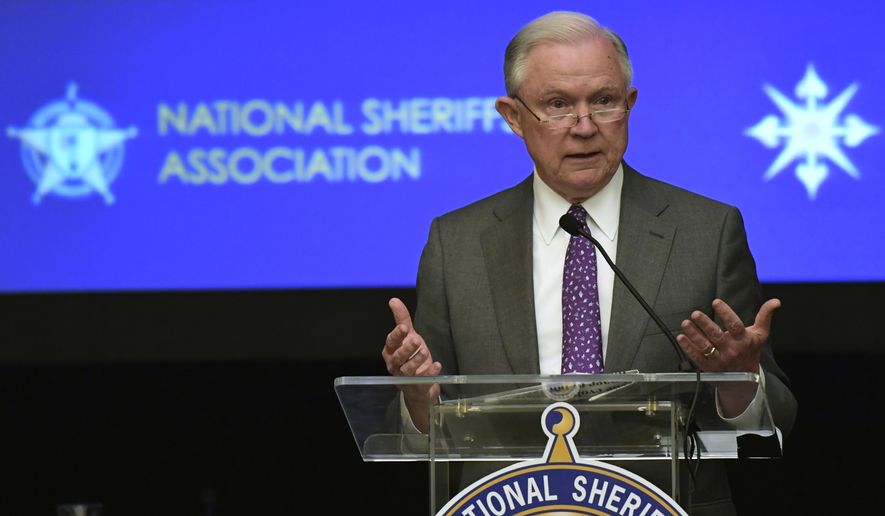 Attorney General Jeff Sessions speaks at the National Sheriffs' Association D.C. Opioid Roundtable in Washington, Thursday, May 3, 2018. (AP Photo/Susan Walsh)