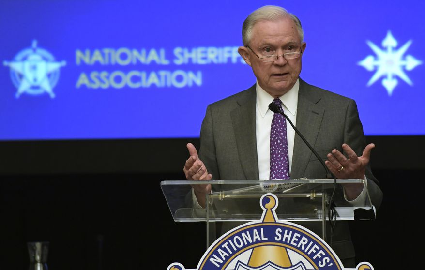 Attorney General Jeff Sessions speaks at the National Sheriffs' Association D.C. Opioid Roundtable in Washington, Thursday, May 3, 2018. (AP Photo/Susan Walsh)