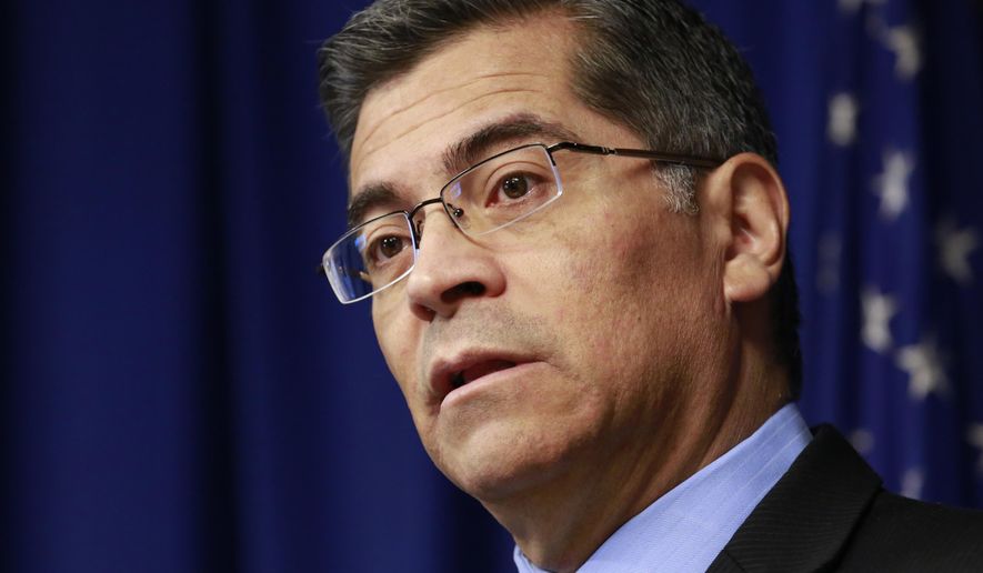 In this Feb. 20, 2018, file photo, California Attorney General Xavier Becerra discusses the need for bail reform, in Sacramento, Calif. (AP Photo/Rich Pedroncelli, File)