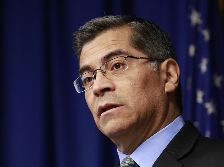 In this Feb. 20, 2018, file photo, California Attorney General Xavier Becerra discusses the need for bail reform, in Sacramento, Calif. (AP Photo/Rich Pedroncelli, File)