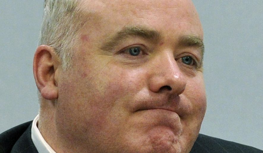 FILE- In this April 18, 2013 file photo, Michael Skakel listens to his former defense attorney Mickey Sherman testify at Skakel's habeas corpus hearing at Rockville Superior Court in Vernon, Conn. The Connecticut Supreme Court has vacated Kennedy cousin Michael Skakel's murder conviction and ordered a new trial in connection with a 1975 killing in wealthy Greenwich. The court issued a 4-3 ruling Friday that Skakel's trial attorney, Michael Sherman, failed to present evidence of an alibi. (Jason Rearick/Hearst Connecticut Media via AP, Pool, File)