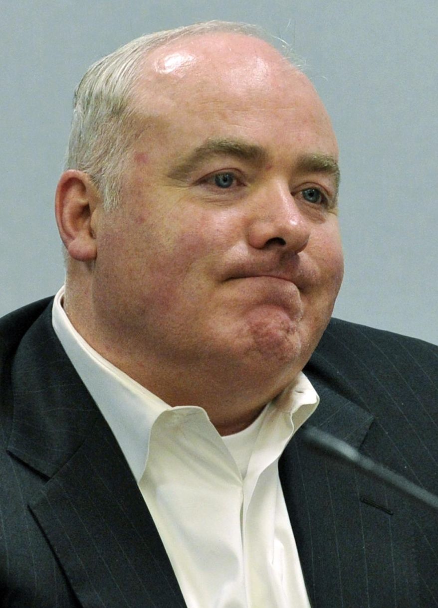 FILE- In this April 18, 2013 file photo, Michael Skakel listens to his former defense attorney Mickey Sherman testify at Skakel's habeas corpus hearing at Rockville Superior Court in Vernon, Conn. The Connecticut Supreme Court has vacated Kennedy cousin Michael Skakel's murder conviction and ordered a new trial in connection with a 1975 killing in wealthy Greenwich. The court issued a 4-3 ruling Friday that Skakel's trial attorney, Michael Sherman, failed to present evidence of an alibi. (Jason Rearick/Hearst Connecticut Media via AP, Pool, File)