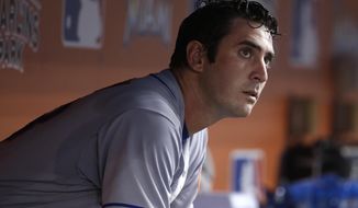 FILE - In this Sept. 18, 2017, file photo, New York Mets starting pitcher Matt Harvey sits in the dugout after pitching during the third inning of a baseball game against the Miami Marlins in Miami.  Mets general manager Sandy Alderson said Friday, May 4, 2018, that the 29-year-old right-hander refused a minor league assignment and will designated for assignment Saturday. After Harvey is designated, the Mets have seven days to trade him or release him. Because of Harvey&#39;s $5,625,000 salary, a trade may be difficult to work out unless the Mets agree to send cash as part of a deal. (AP Photo/Lynne Sladky, File)