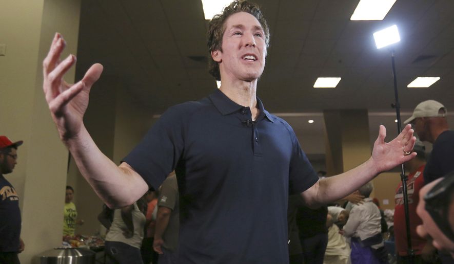 FILE - In this Tuesday, Aug. 29, 2017 file photo, Pastor Joel Osteen gives an interview at his Lakewood Church in Houston, Texas. On May 1, 2018, The Associated Press has found that stories circulating on the internet that House Speaker Paul Ryan has nominated televangelist Joel Osteen to be the next House chaplain are untrue. (AP Photo/LM Otero)