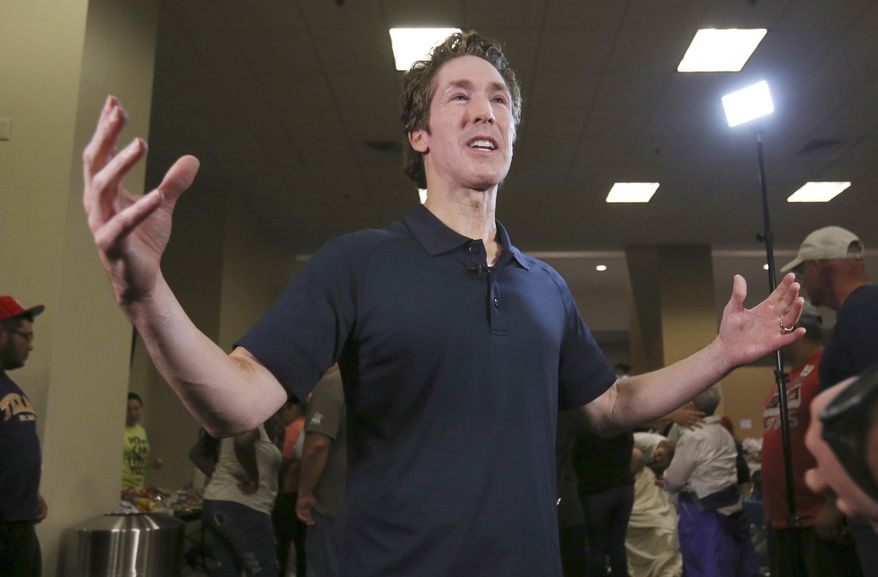 FILE - In this Tuesday, Aug. 29, 2017 file photo, Pastor Joel Osteen gives an interview at his Lakewood Church in Houston, Texas. On May 1, 2018, The Associated Press has found that stories circulating on the internet that House Speaker Paul Ryan has nominated televangelist Joel Osteen to be the next House chaplain are untrue. (AP Photo/LM Otero)