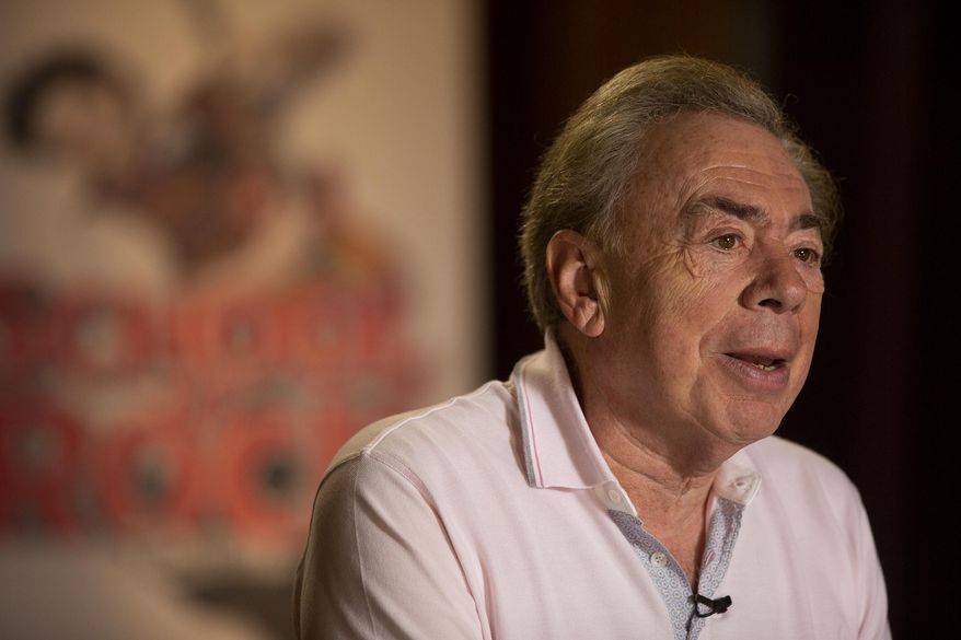 Andrew Lloyd Webber appears during an interview at Hollywood Pantages Theatre in Los Angeles on Thursday, May 3, 2018. The Oscar and Tony winning composer was in town for the Los Angeles premiere of his hit musical, "School of Rock The Musical." (AP Photo/Damian Dovarganes)