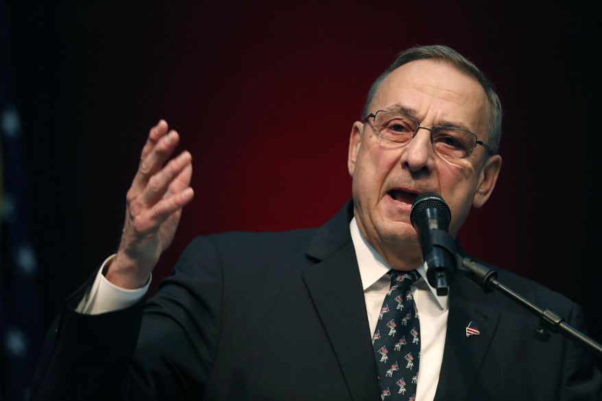 Gov. Paul LePage speaks at the Republican Convention, Saturday, May 5, 2018, in Augusta, Maine. (AP Photo/Robert F. Bukaty)