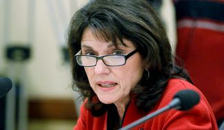 In this March 6, 2014, file photo, Wisconsin Republican state Sen. Leah Vukmir speaks at the Capitol in Madison, Wis. Vukmir, a candidate for U.S. Senate, faces businessman and political newcomer Kevin Nicholson, in the Aug. 14, 2018, primary. (Mark Hoffman /Milwaukee Journal-Sentinel via AP, File/)