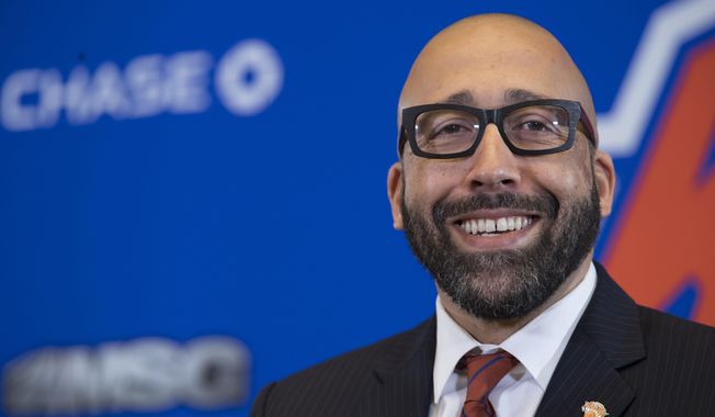New York Knicks NBA basketball team new head coach David Fizdale speaks during an introductory news conference, Tuesday, May 8, 2018, in New York. The Knicks announced the hiring Monday after agreeing to terms with the former Memphis Grizzlies coach last week.  (AP Photo/Mary Altaffer)