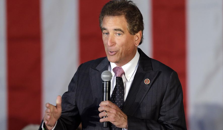 FILE – In this Sept. 29, 2014, file photo, U.S. Rep. Jim Renacci, R-Ohio, speaks at a GOP Get Out the Vote rally in Independence, Ohio. Renacci has said he joined the Senate race with White House encouragement, after Ohio Treasurer Josh Mandel withdrew because of his wife’s health issue. Renacci had been running for governor, while Cleveland investment banker Mike Gibbons was already in the Senate race. (AP Photo/Mark Duncan, File)