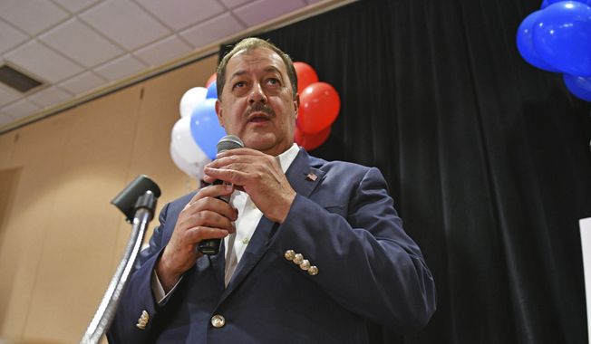 Former Massey Energy CEO Don Blankenship speaks to supporters in Charleston, W.Va., Tuesday, May 8, 2018. Blankenship is among the top three Republican candidates vying to take on Sen. Joe Manchin. The Democratic incumbent is expected to coast in his own primary. (AP Photo/Tyler Evert)