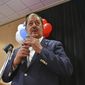 Former Massey Energy CEO Don Blankenship speaks to supporters in Charleston, W.Va., Tuesday, May 8, 2018. Blankenship is among the top three Republican candidates vying to take on Sen. Joe Manchin. The Democratic incumbent is expected to coast in his own primary. (AP Photo/Tyler Evert)