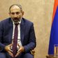 Armenia&#x27;s Prime Minister Nikol Pashinian speaks with the President Bako Sahakyan of the separatist Nagorno-Karabakh region speaks during their meeting in the capital Stepanakert, Wednesday, May 9, 2018. Nagorno-Karabakh, part of Azerbaijan has been under the control of local ethnic Armenian forces and the Armenian military since a war ended in 1994 with no resolution of the region&#x27;s status. (AP Photo/Thanassis Stavrakis)