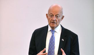James R. Clapper, former director of National Intelligence under President Barack Obama, answers questions from high school and college students prior to the annual Erie County Bar Association Law Day luncheon at the Bayfront Convention Center in Erie, Pa., on Wednesday, May 9, 2018. Clapper, 77, was the keynote speaker at the luncheon. (Christopher Millette/Erie Times-News via AP) ** FILE **