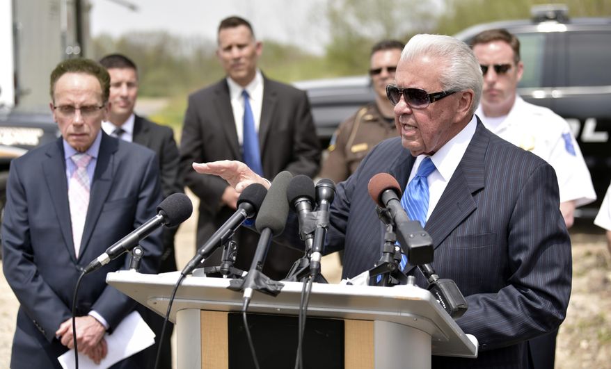 In this Wednesday, May 9, 2018 photo, Warren Police Commissioner Bill Dwyer speaks during the press conference in Macomb Township, Mich. Dwyer told reporters Wednesday that investigators suspect 69-year-old Arthur Ream, a man serving life for the 1986 killing of a Detroit-area girl, could be responsible for cold-case slayings of other girls reported missing decades ago. (Todd McInturf/Detroit News via AP)