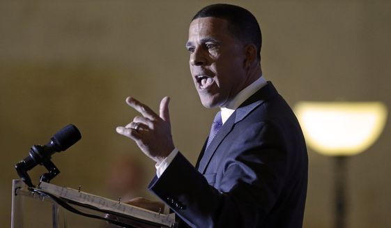 Maryland Democratic gubernatorial candidate, Lt. Gov. Anthony Brown, campaigns before introducing first lady Michelle Obama during a get-out-the-vote rally, Monday, Nov. 3, 2014, in Baltimore. Maryland voters will choose a successor to Maryland Gov. Martin O&#39;Malley Tuesday, Nov. 4. (AP Photo/Patrick Semansky) ** FILE **