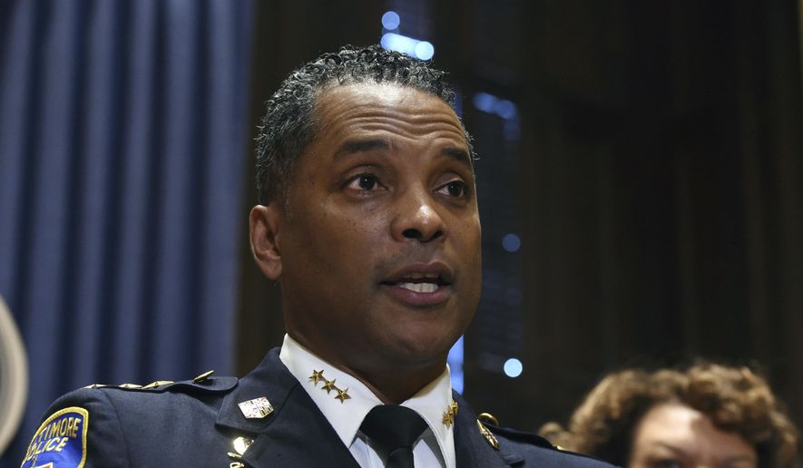In this Jan. 19, 2018, file photo, Darryl De Sousa, a 30-year veteran of the Baltimore Police Department, takes questions at City Hall after replacing Kevin Davis as police commissioner, in Baltimore. Baltimore’s police commissioner resigned Tuesday, May 15, 2018, after being federally charged with failing to pay his taxes. (Kim Hairston /The Baltimore Sun via AP, File)