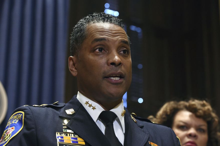 In this Jan. 19, 2018, file photo, Darryl De Sousa, a 30-year veteran of the Baltimore Police Department, takes questions at City Hall after replacing Kevin Davis as police commissioner, in Baltimore. Baltimore’s police commissioner resigned Tuesday, May 15, 2018, after being federally charged with failing to pay his taxes. (Kim Hairston /The Baltimore Sun via AP, File)