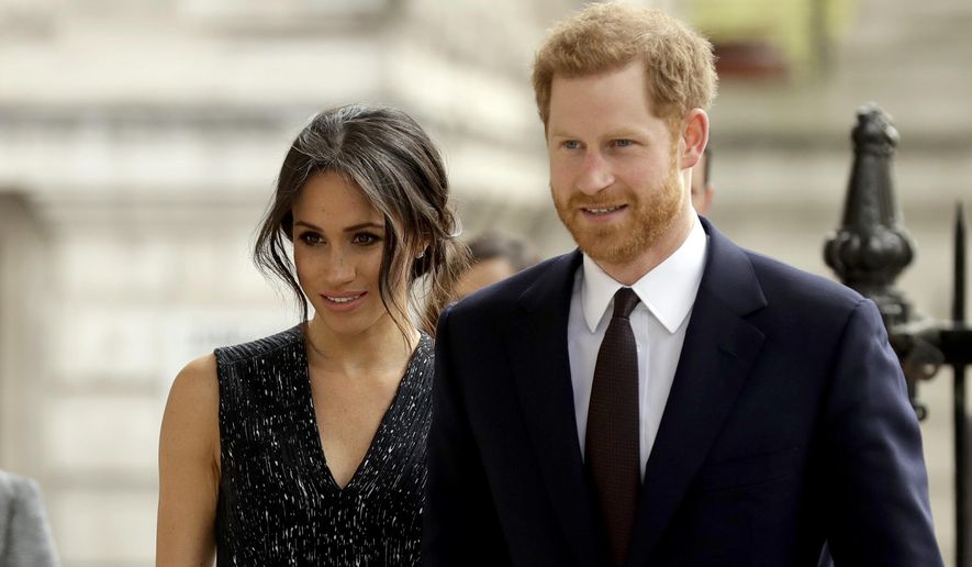 FILE - In this Monday, April 23, 2018 file photo, Britain's Prince Harry and his fiancee Meghan Markle arrive to attend a Memorial Service to commemorate the 25th anniversary of the murder of black teenager Stephen Lawrence at St Martin-in-the-Fields church in London. German royalists’ adrenaline has been surging as the Saturday, May 19 wedding of Prince Harry and his American bride-to-be Meghan Markle is creeping closer. There’s no way anybody here will be able to miss the event: Three German TV stations, ZDF, RTL and n-tv, will broadcast the event live and stream it on their websites too. Dozens of German correspondents are accredited and so-called “royal household experts” will explain the intricacies of the foreign ceremony. (AP Photo/Matt Dunham, file)