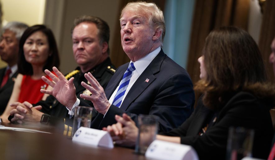 President Donald Trump speaks during a roundtable on immigration policy in California in the Cabinet Room of the White House, Wednesday, May 16, 2018, in Washington. (AP Photo/Evan Vucci)