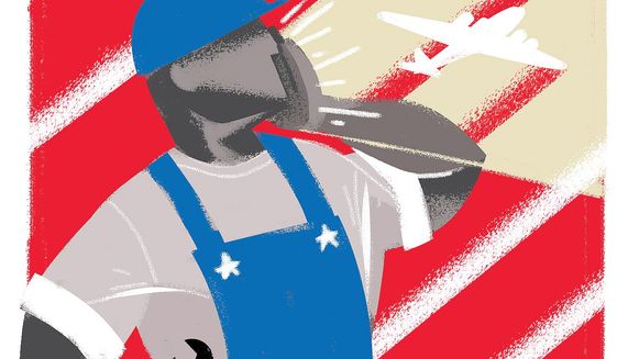 Illustration on voicing the interests of American aviation workers by Linas Garsys/The Washington Times