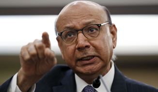 Khizr Khan, a Pakistani-American lawyer and gold star father, speaks on Capitol Hill in Washington, Thursday, Feb. 2, 2017, during a House Democratic forum on President Donald Trump&#x27;s executive order on immigration.  (AP Photo/Alex Brandon)